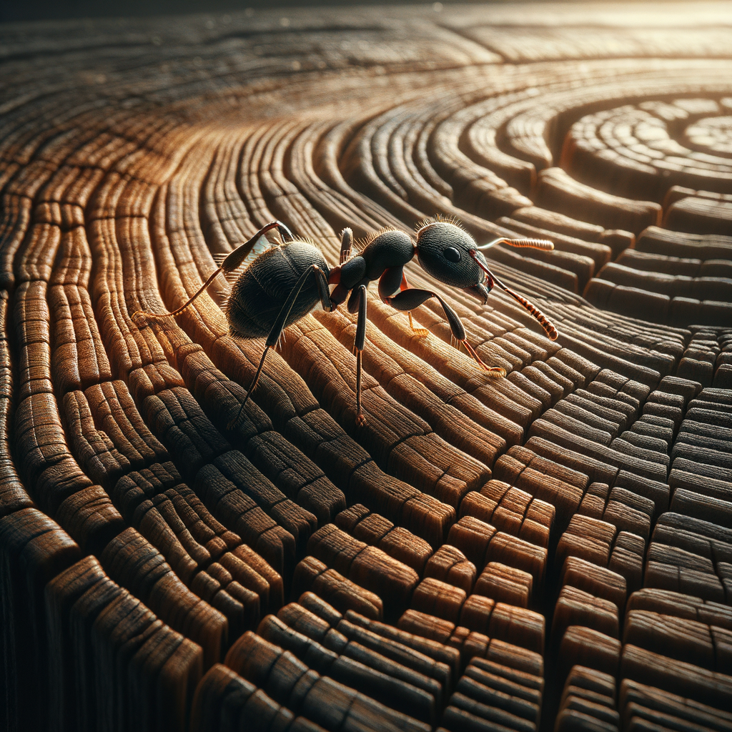 Carpenter ant on a wooden surface