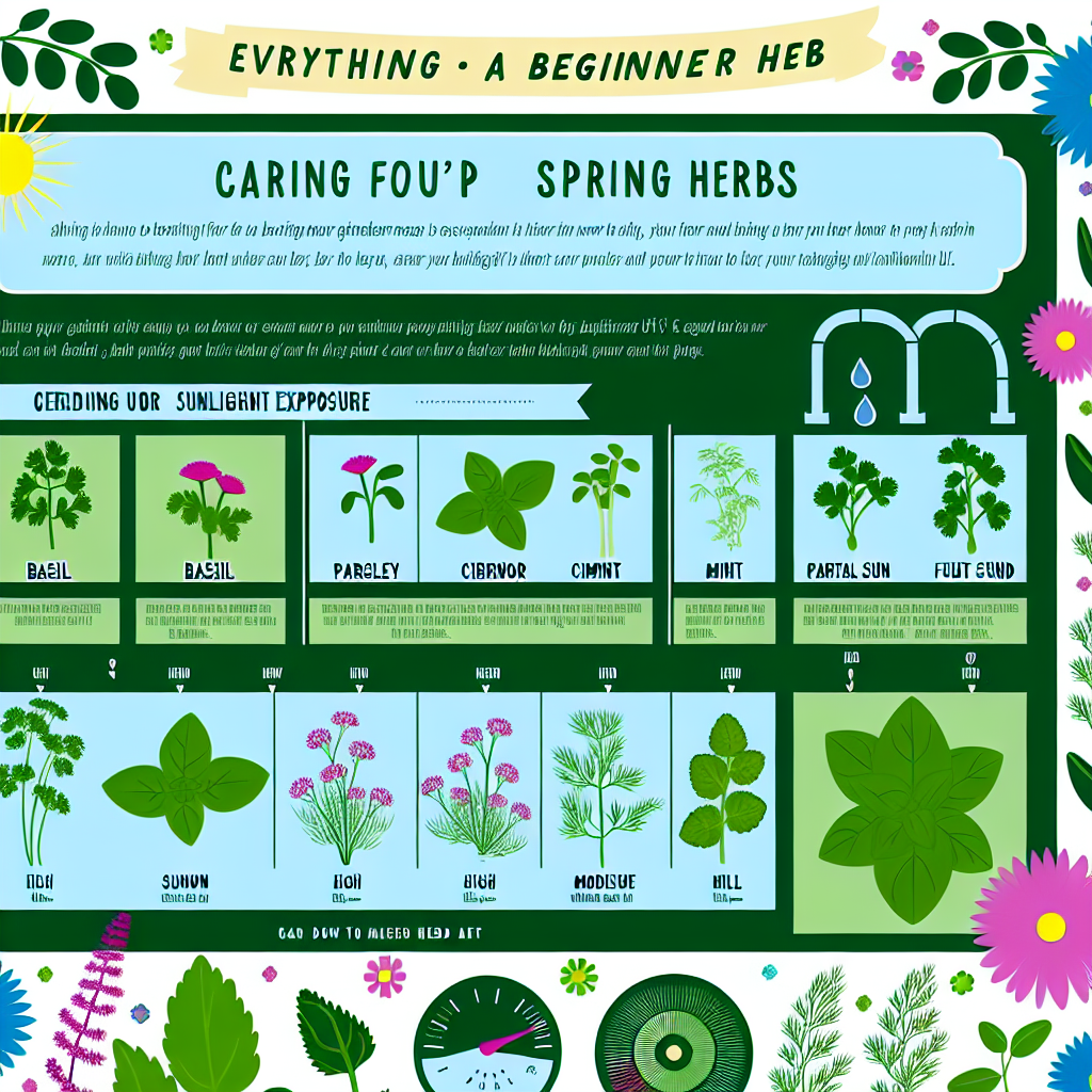 Chart of sunlight and watering needs for popular spring herbs
