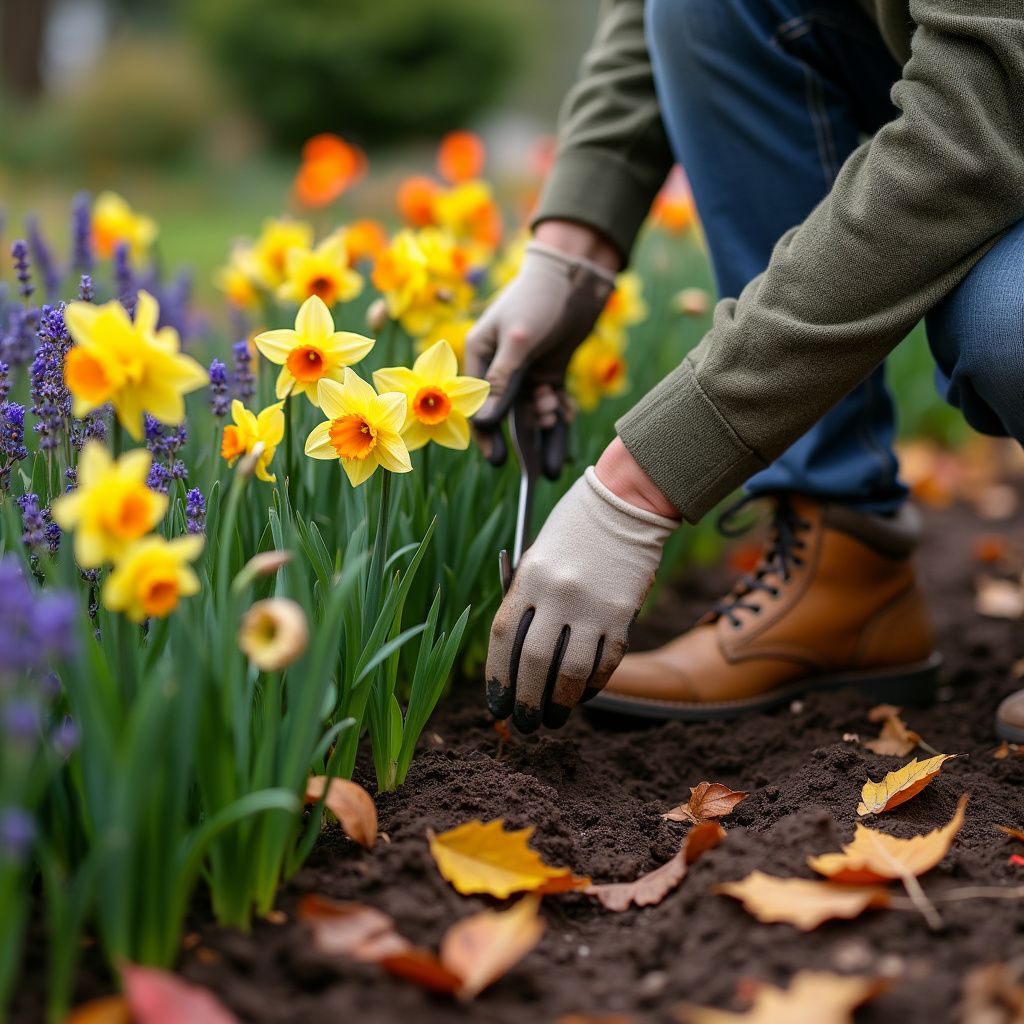 Companion planting with bulbs and perennials in a garden bed