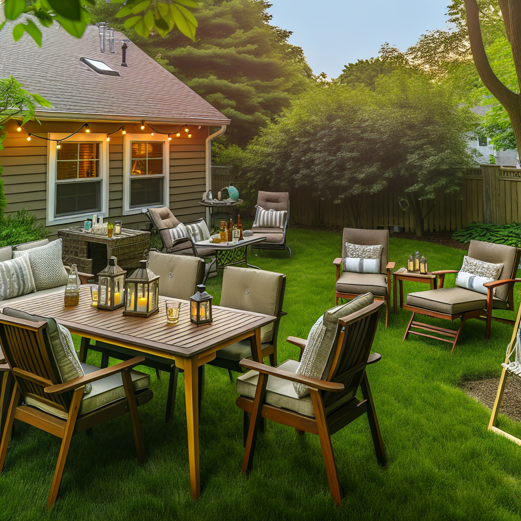 Cozy backyard setup with upgraded furniture and ambient lighting