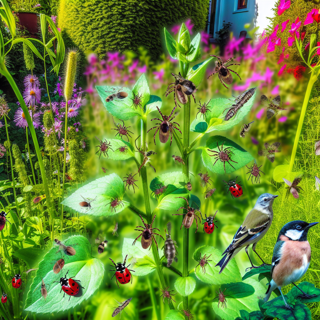 Diagram showing beneficial insects and animals in a balanced garden ecosystem