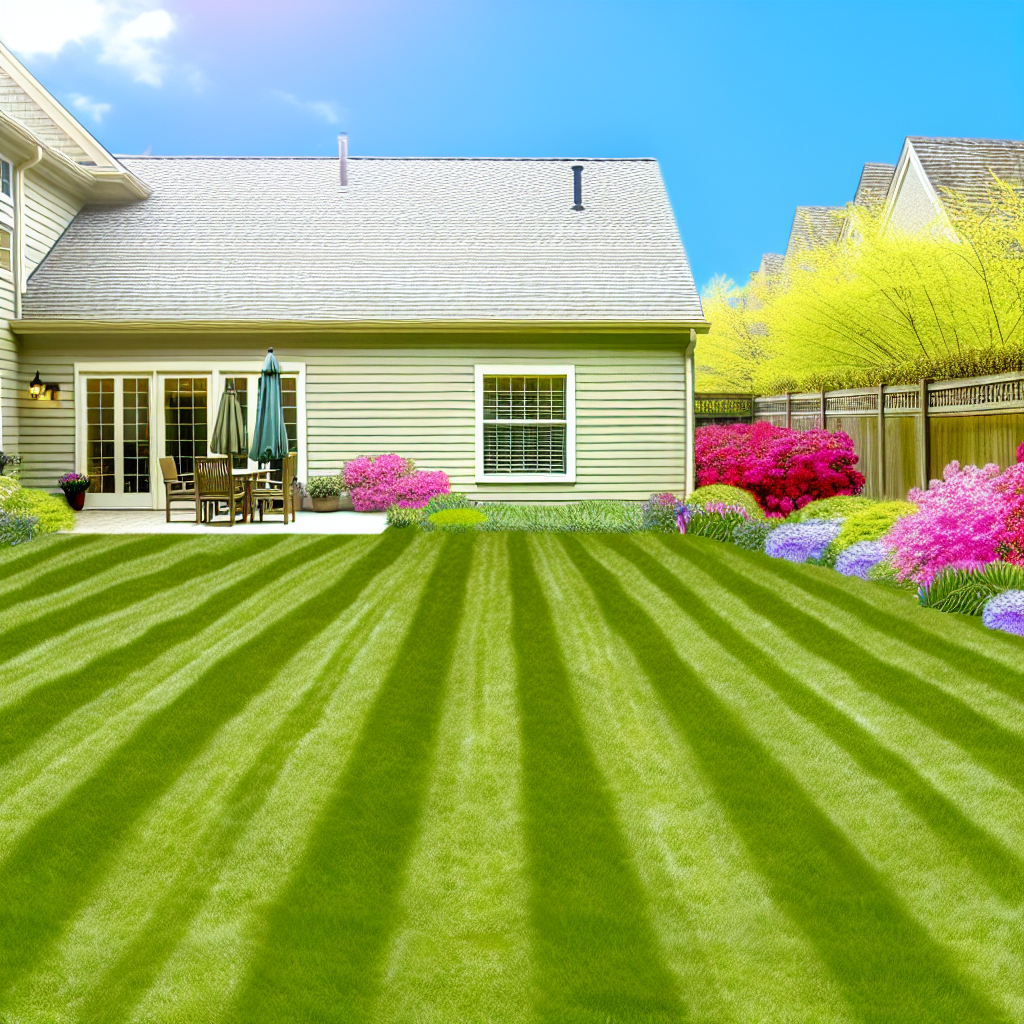 Freshly mowed lawn with visible patterns