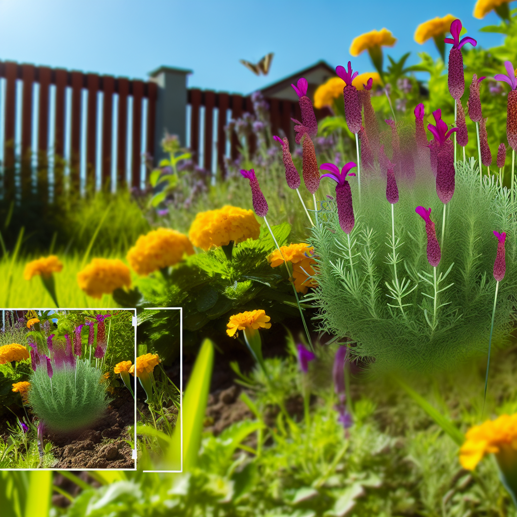 Garden bed of lavender and marigold repelling ticks