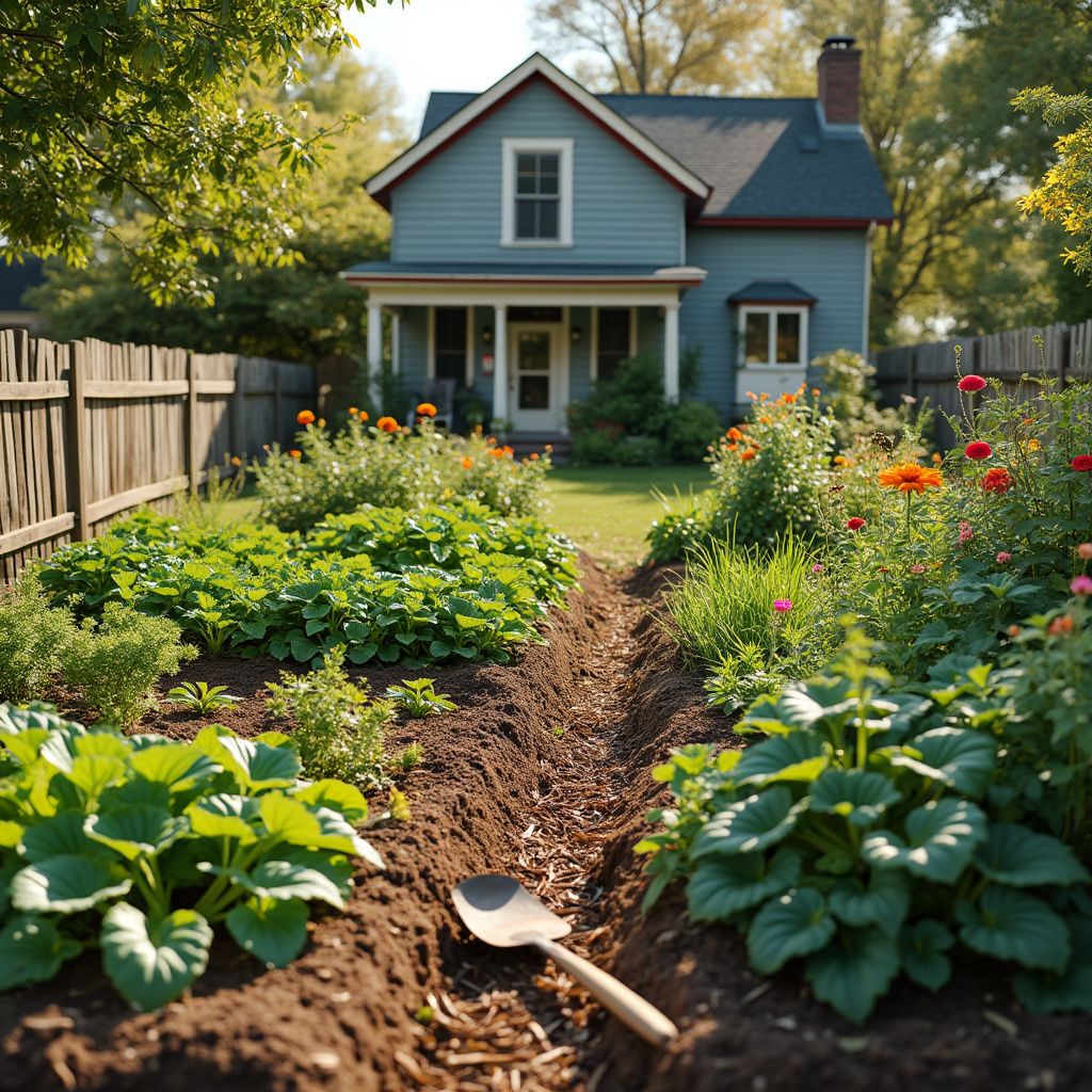 Garden prepared for winter with mulch and cover crops