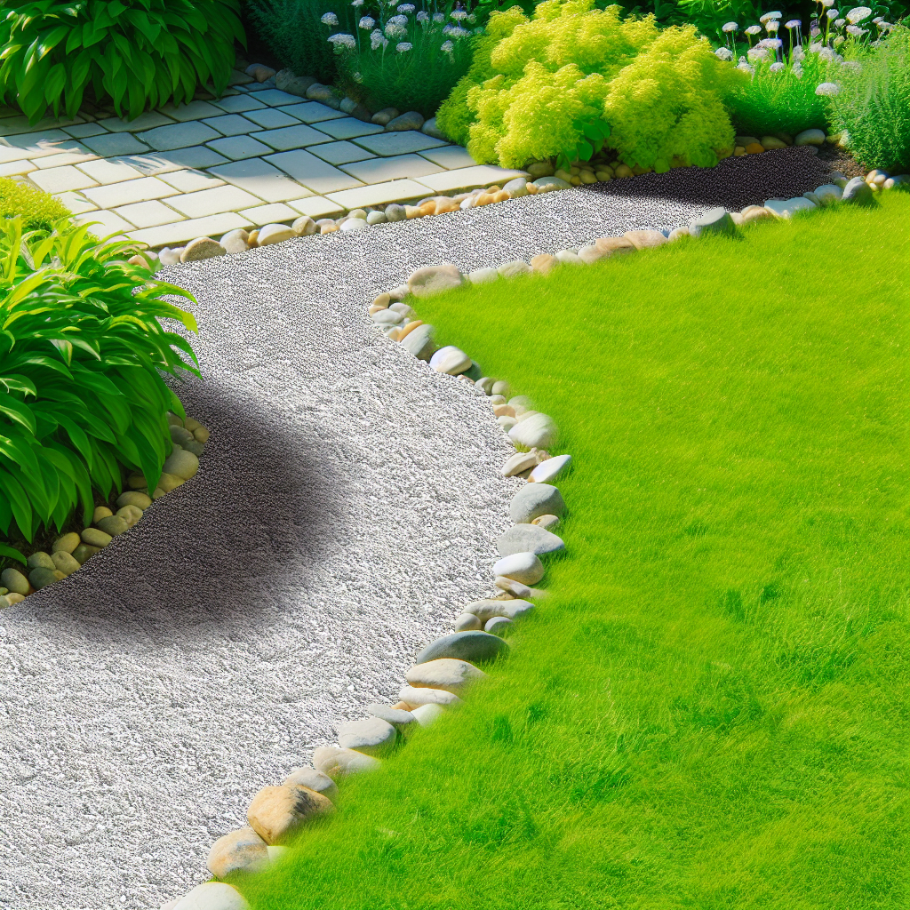 Gravel path creating a tick barrier in a lush green lawn