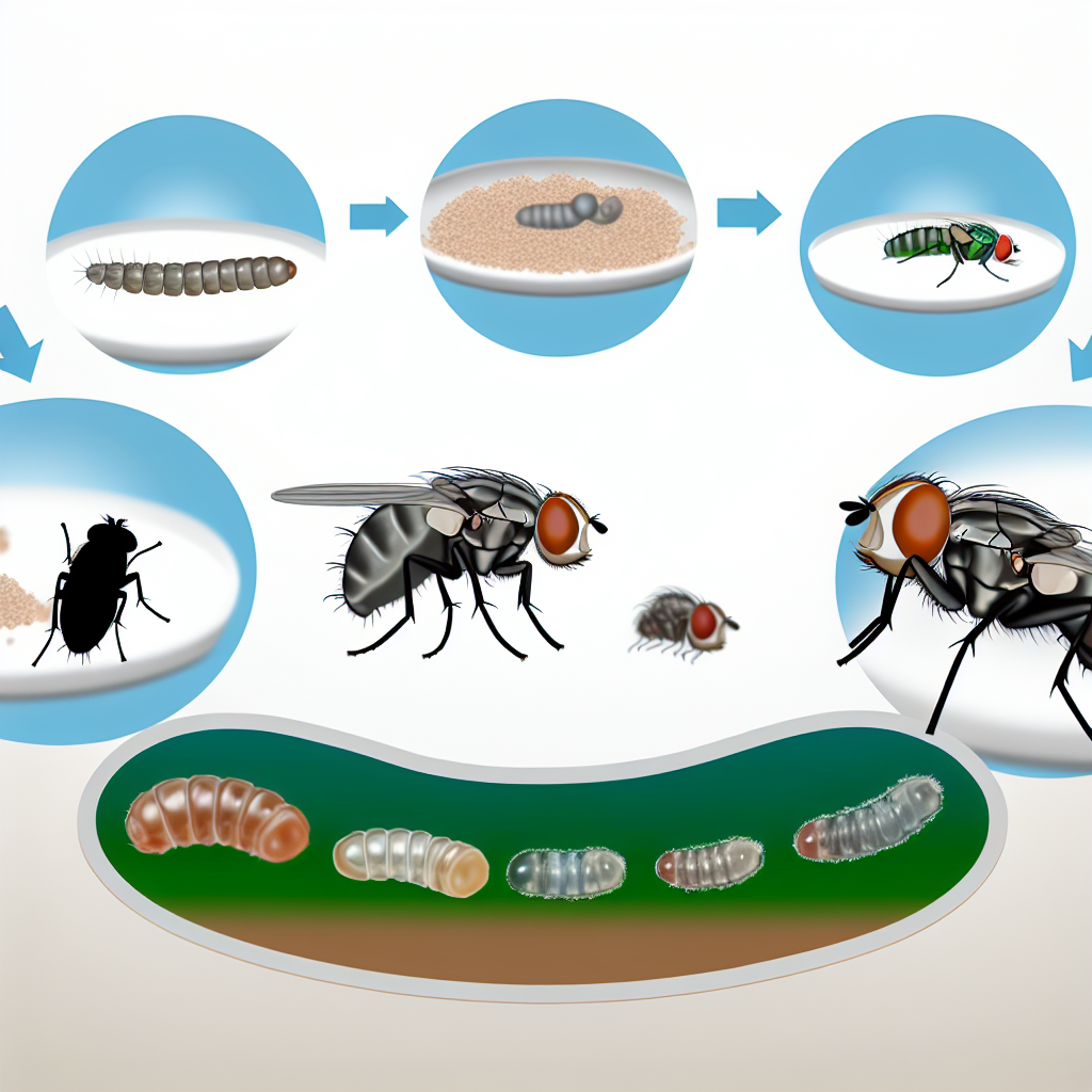 Illustration of life cycle stages of common household flies