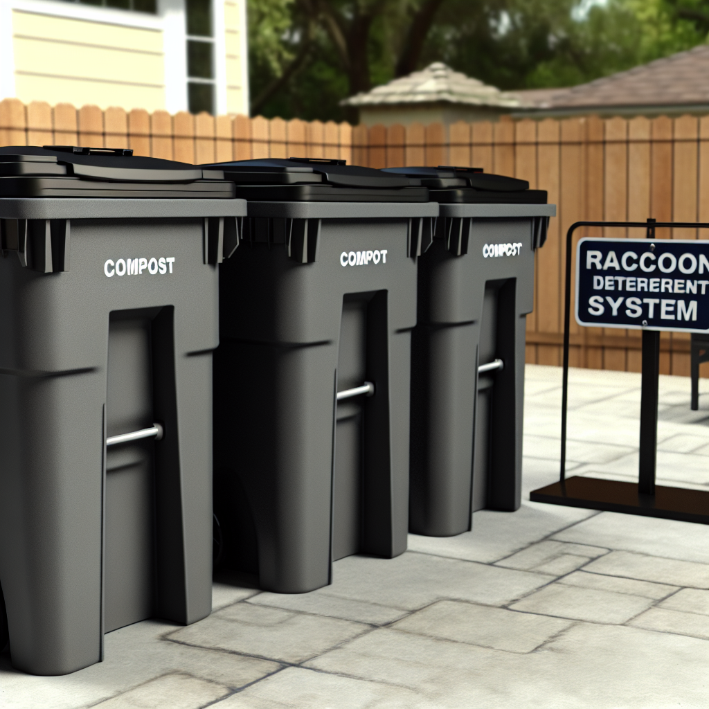 Illustration of secured trash and compost bins