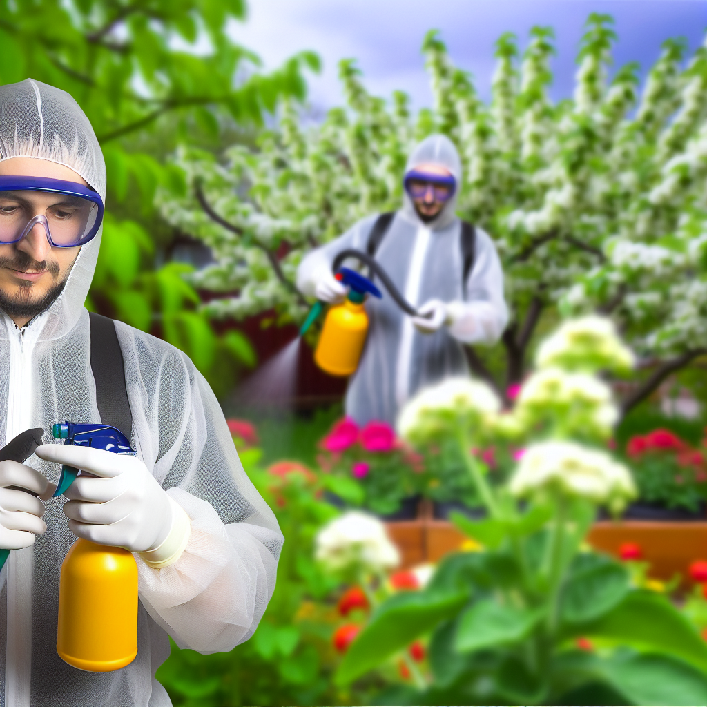 Man applying pesticides in a garden