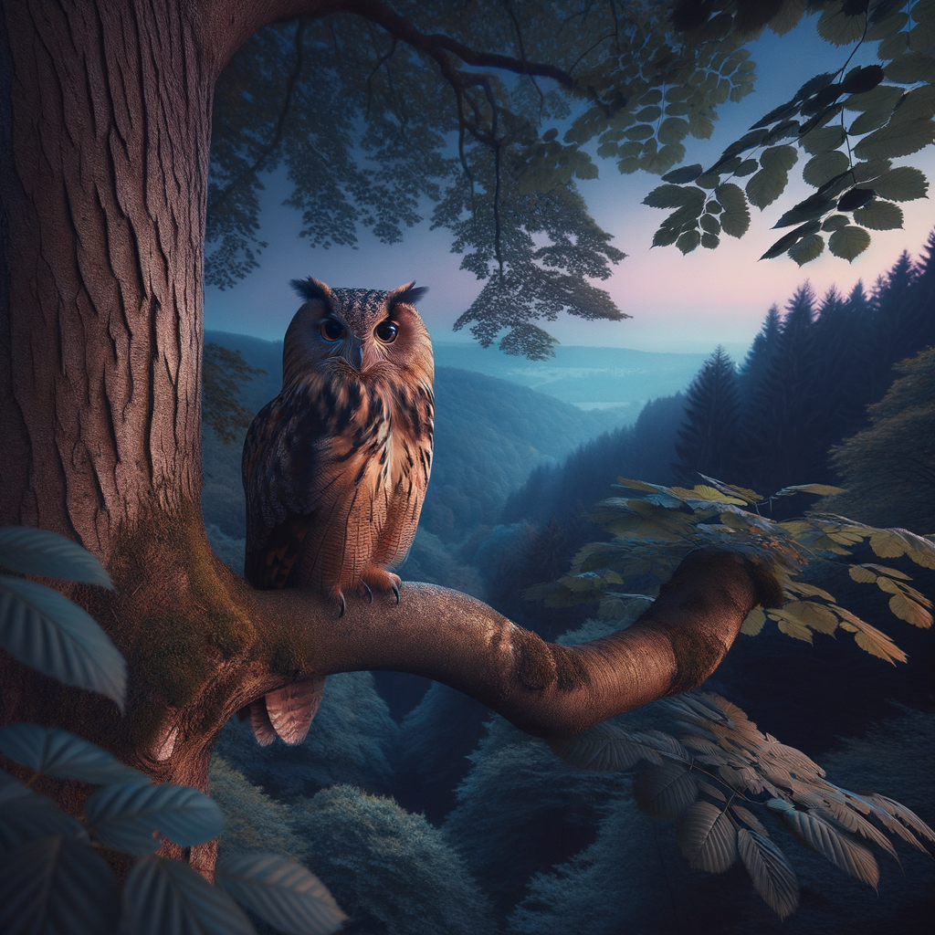 Owl perched in a tree as a natural rodent predator