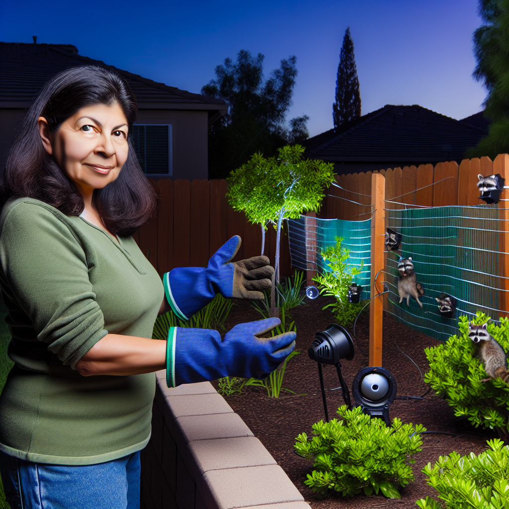 Photo of a homeowner inspecting a raccoon deterrent system