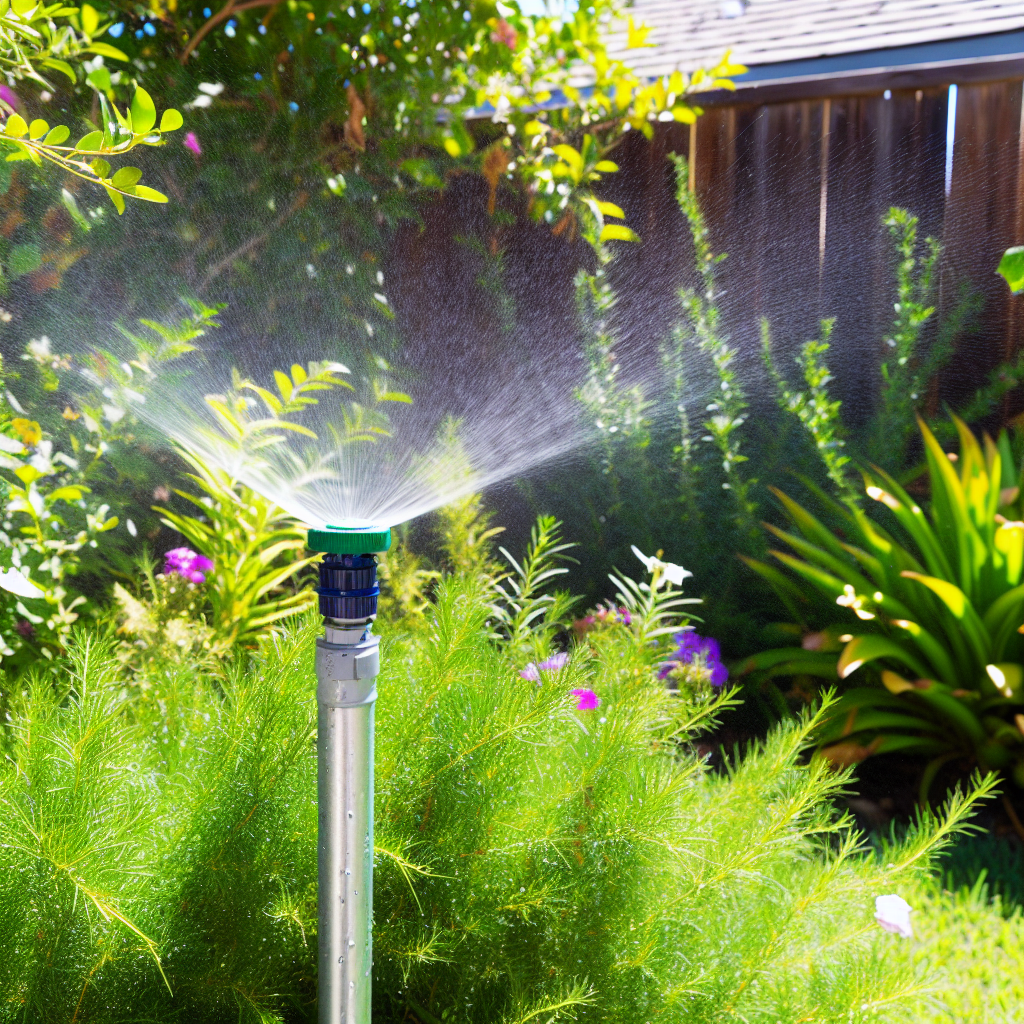 Photo of motion-activated sprinkler set up in a garden