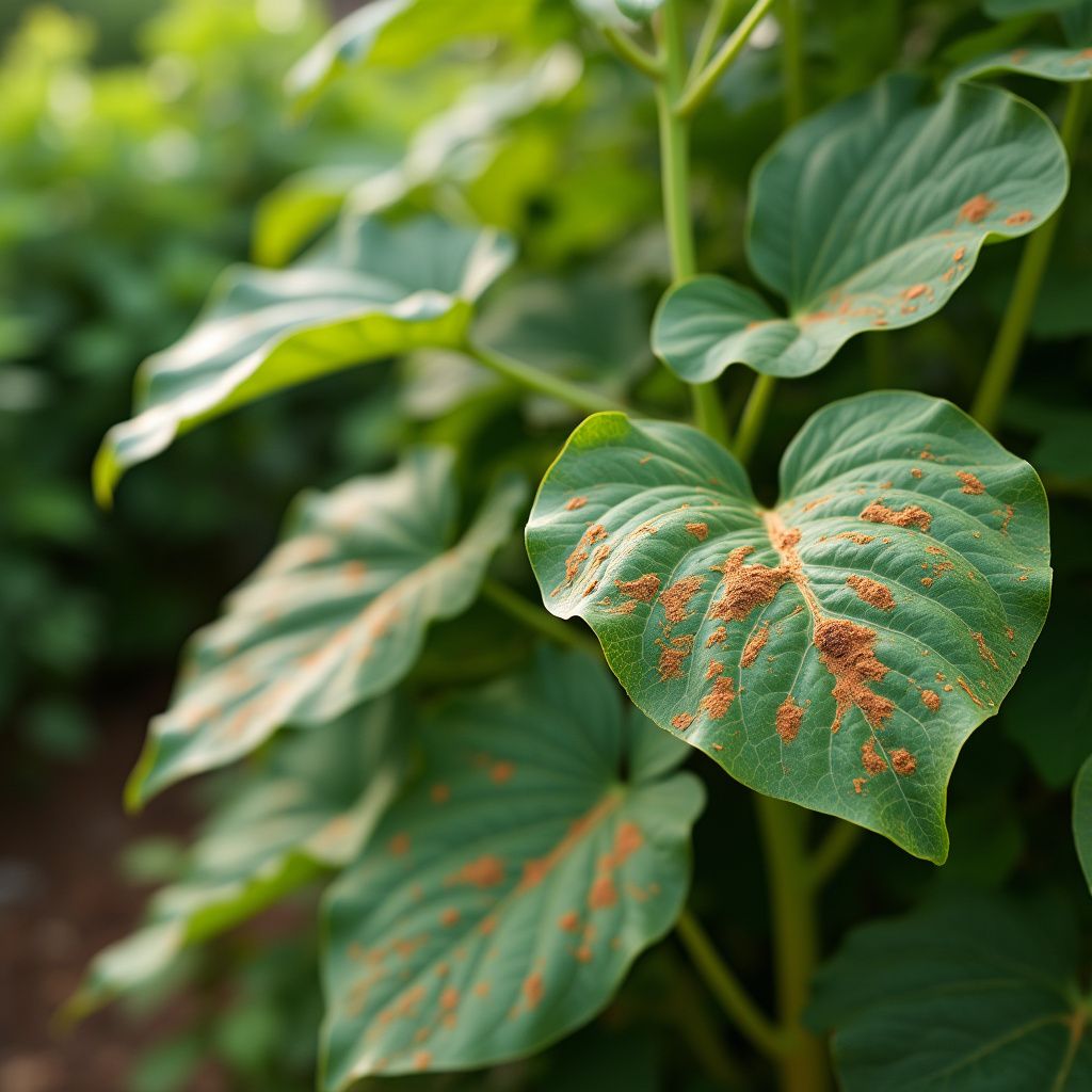 Rust disease affecting bean leaves