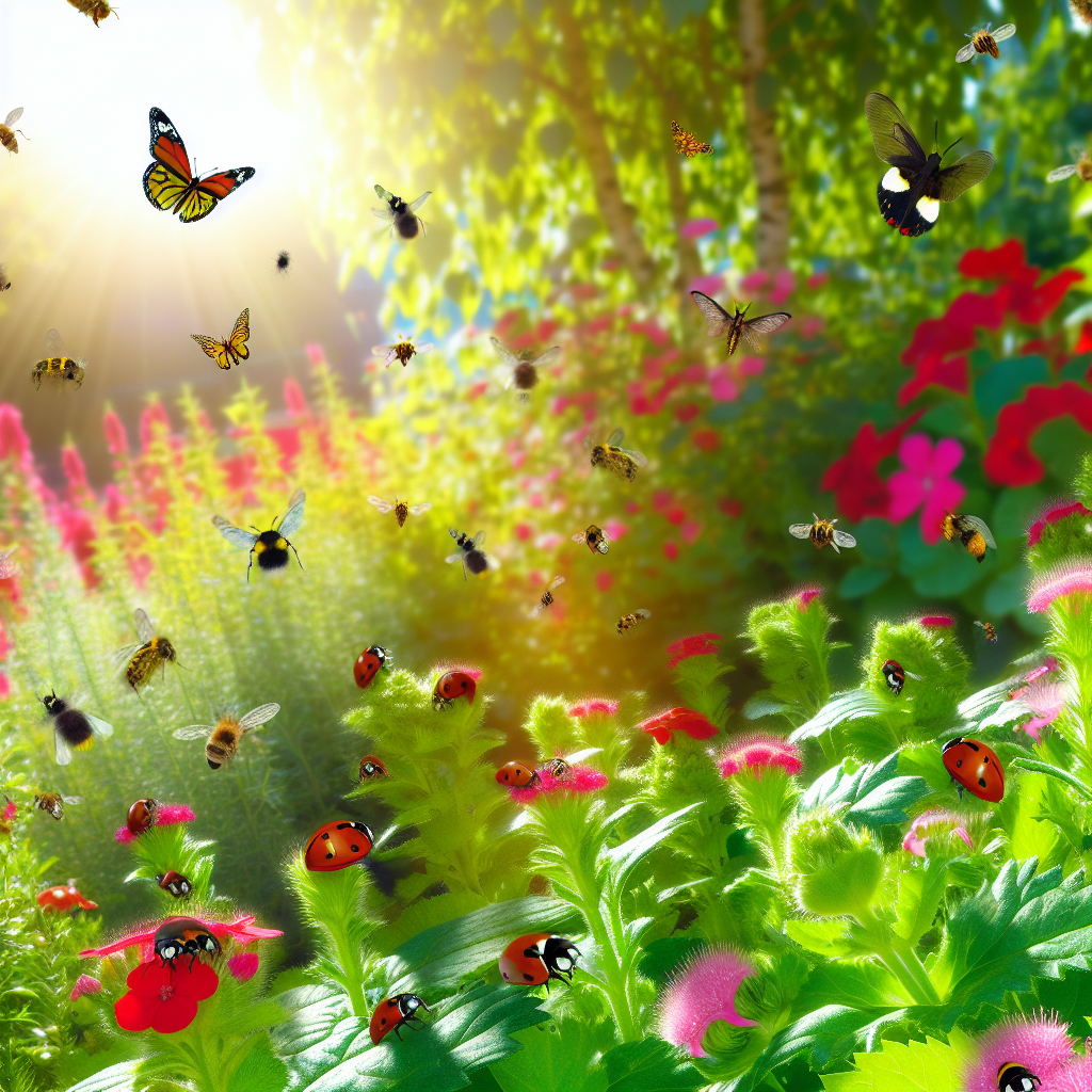Serene garden bustling with beneficial insects