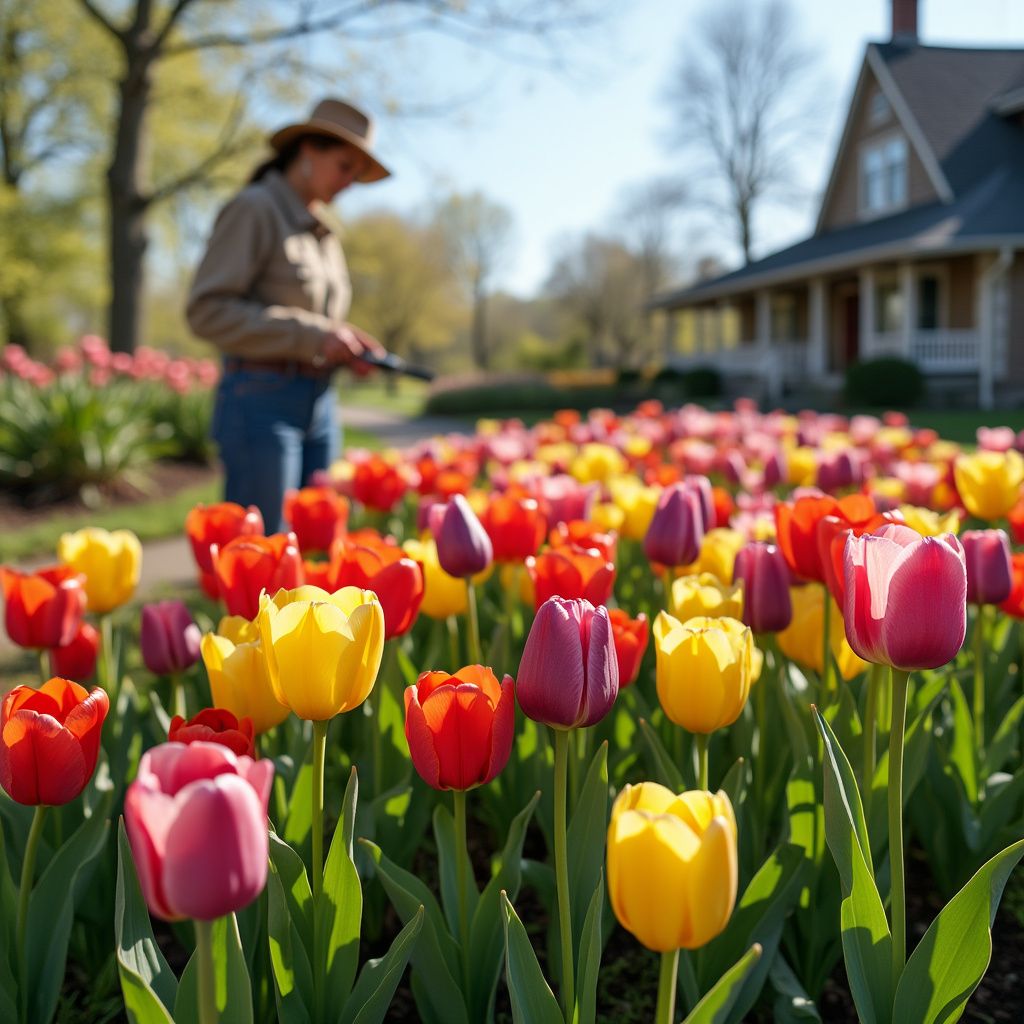 Vibrant tulip garden showcasing multiple colors