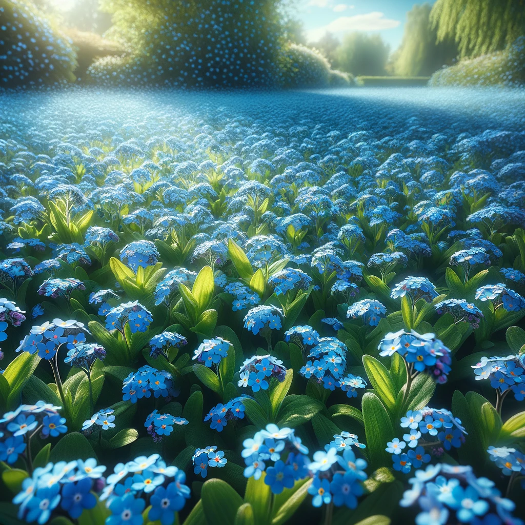 Field of forget-me-nots with tiny blue flowers