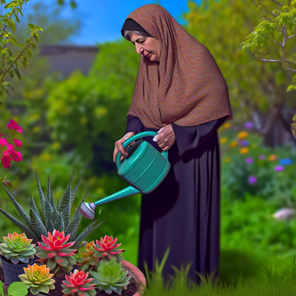Person gently watering succulents in a garden setting, symbolizing spring care
