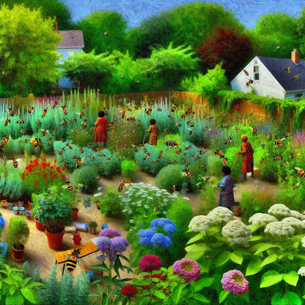 A lush, vibrant garden showcasing healthy plants and visiting pollinators, exemplifying successful eco-friendly gardening practices