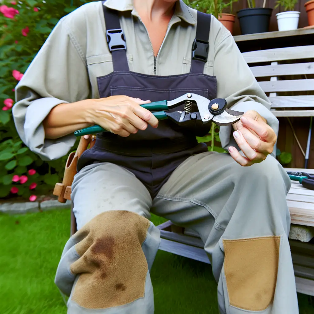Demonstrating the lubrication of pruning shears, focusing on the pivot area for smooth operation