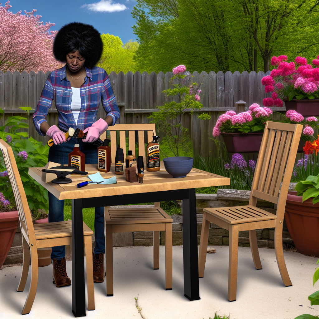Outdoor furniture being inspected and maintained as per the seasonal schedule