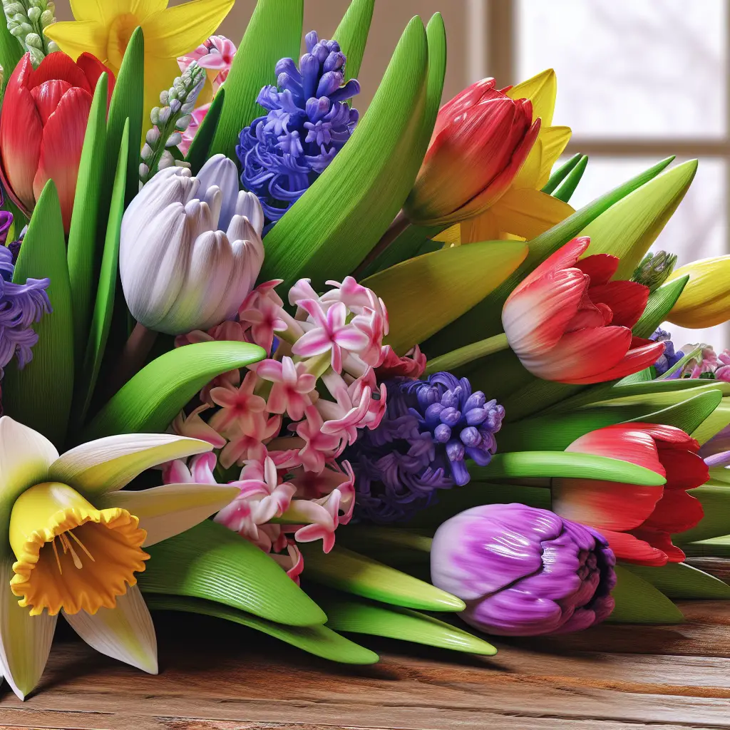 A close-up of vibrant, fresh spring flowers showcasing their lush colors and textures
